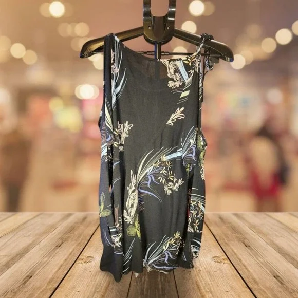 Free People‎ Clear Skies Black Floral Cold Shoulder Tunic Dress Size Small - Picture 3 of 6